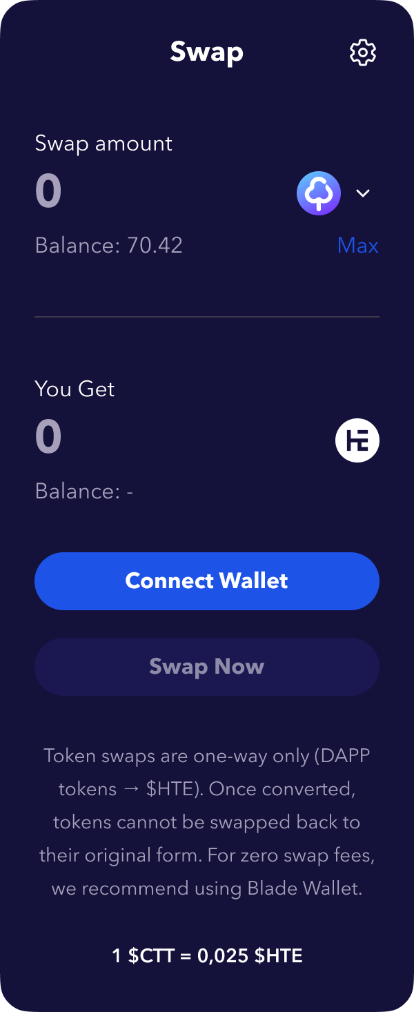 Swap DAPP Tokens to HTE Instantly